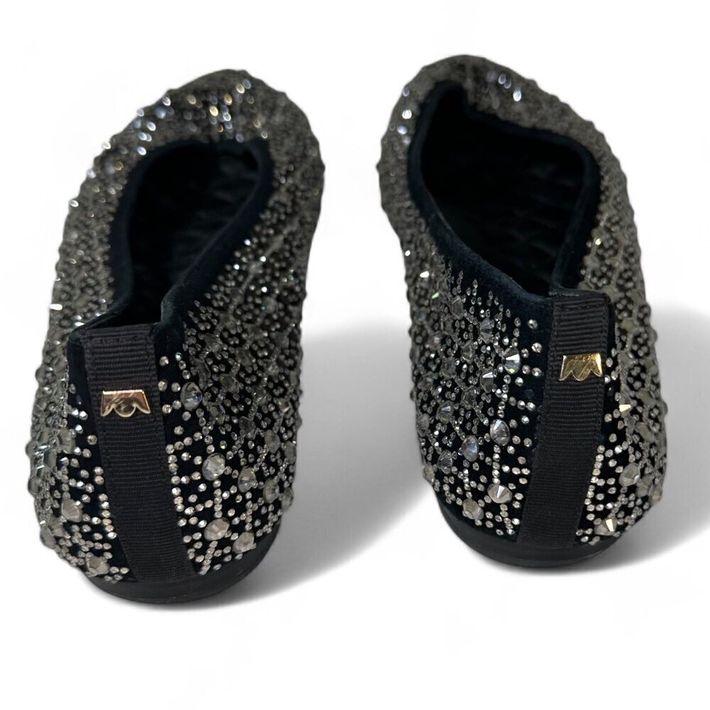 Birdies Women's Goldfinch Pointed Toe Suede Ballet Flat in Pewter Crystal 8.5 - Picture 3 of 16
